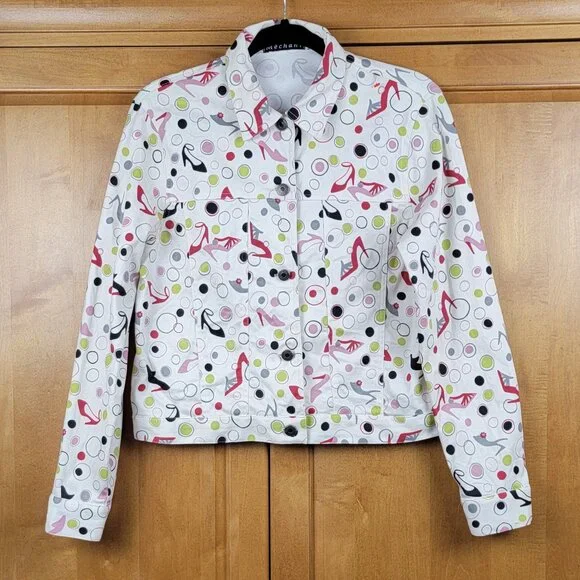Mechant High Heeled Shoes Novelty Print Cream Jacket - M - Picture 3 of 10